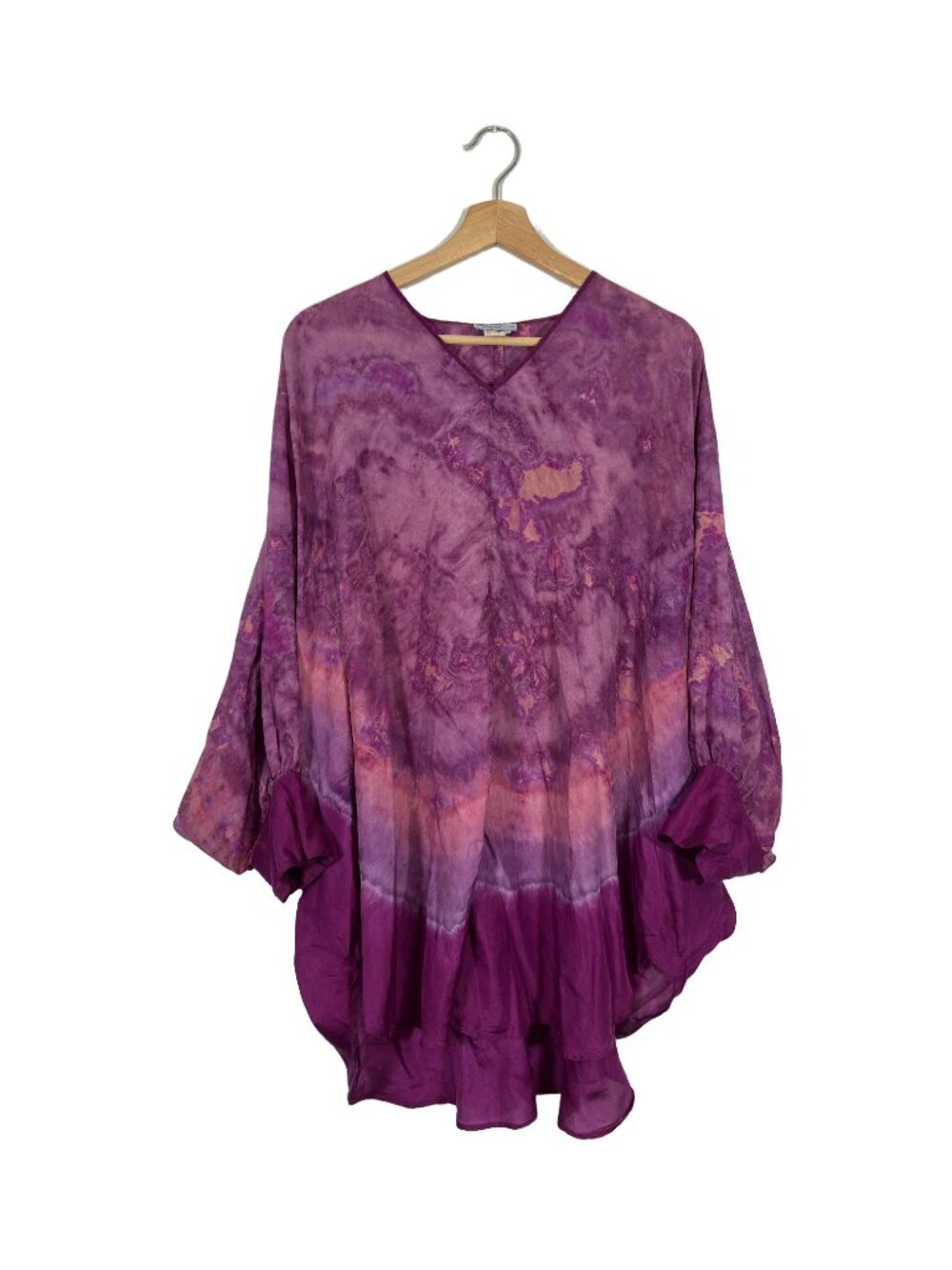Whispers Silk Tie-Dye Tunic Oversized Small Boho Festival Hippie Gypsy Eclectic